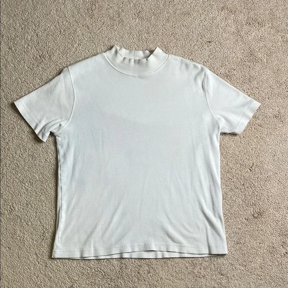 Basic Editions White Fitted Short Sleeve Mock Turtleneck - Picture 1 of 3